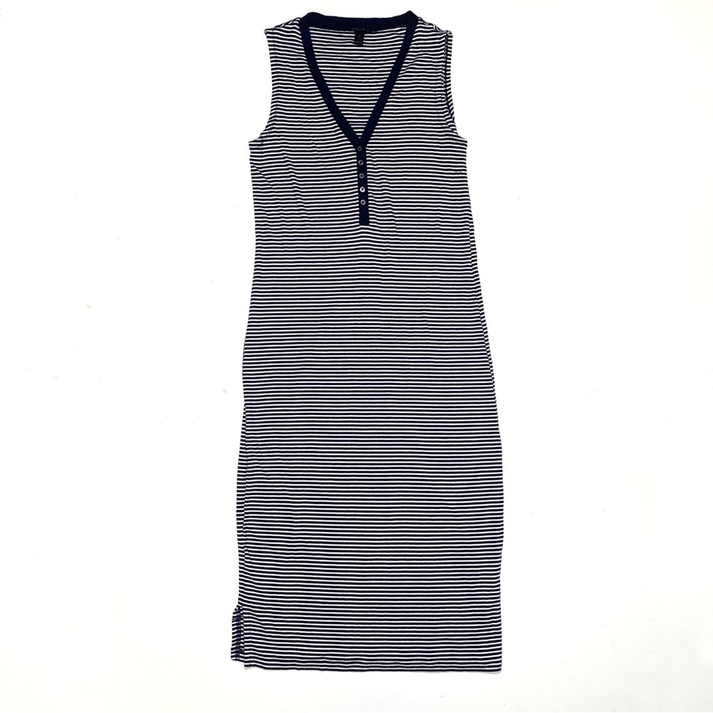 J.Crew Nautical Striped Midi Dress Navy White Sleeveless Henley Coastal Preppy S
